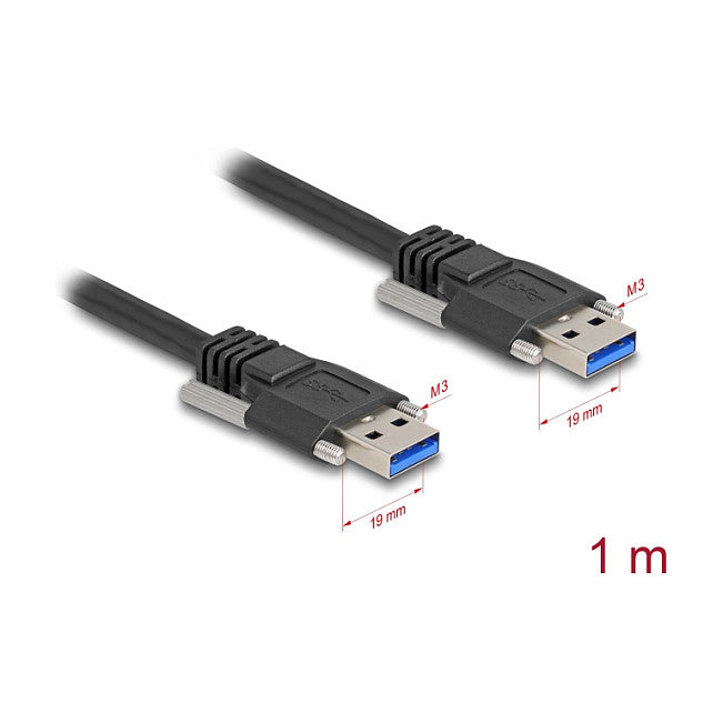 USB 5 Gbps Kabel Typ-A Stecker zu Typ-A Stecker mit Schraubenabstand 19 mm / M3 Schrauben 1 m schwarz