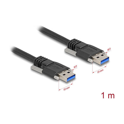 USB 5 Gbps Kabel Typ-A Stecker zu Typ-A Stecker mit Schraubenabstand 19 mm / M3 Schrauben 1 m schwarz