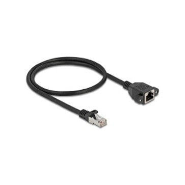 Netzwerk Verlängerungskabel S/FTP RJ45 Stecker zu RJ45 Buchse Cat.6A flache Ausführung 0,5 m schwarz