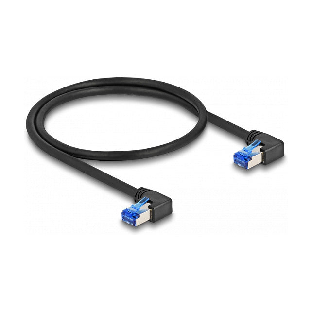 RJ45 Netzwerkkabel Cat.6A S/FTP rechts gewinkelt 1 m schwarz