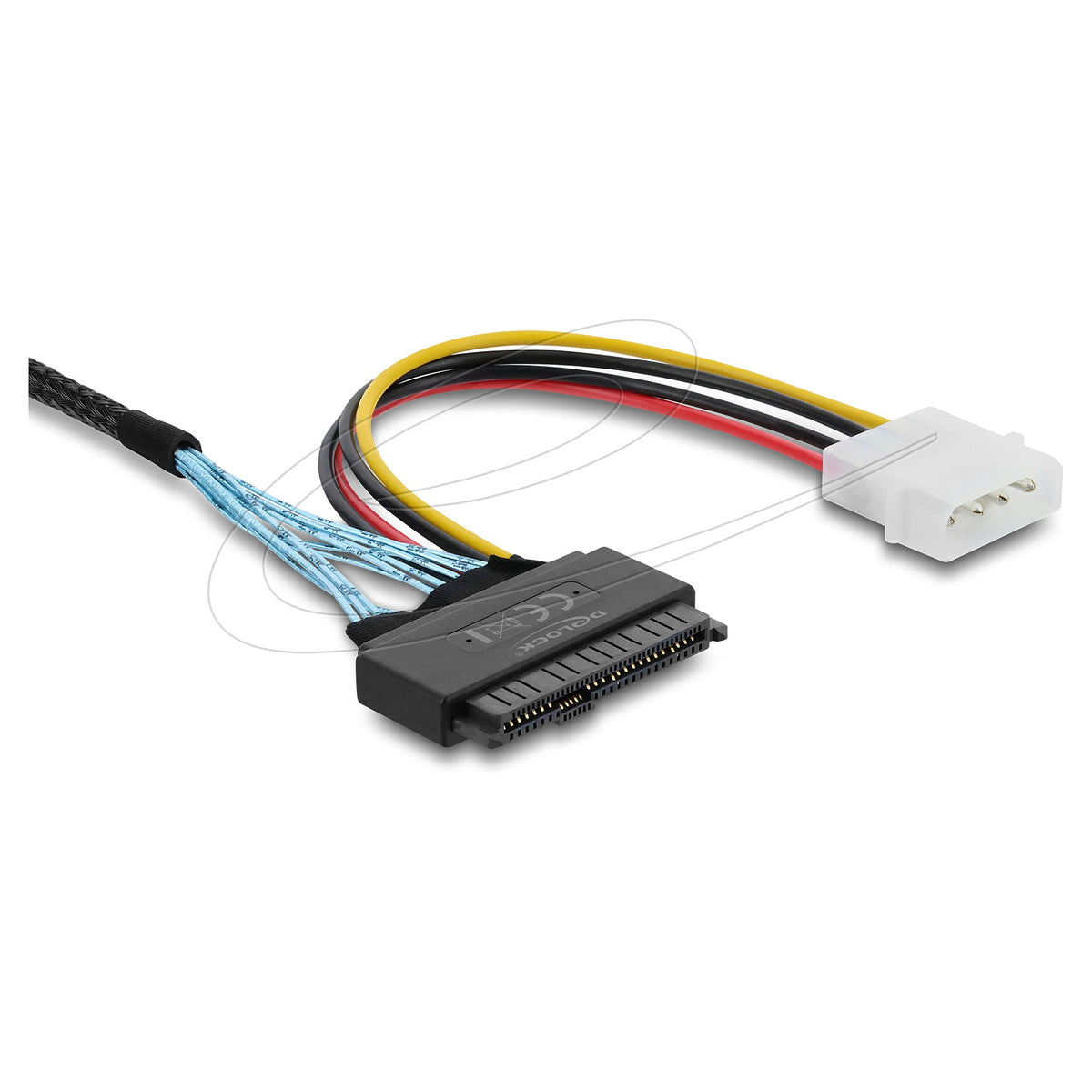 PCIe 4.0 Kabel Slim SAS SFF-8654 8i zu 2 x U.2 SFF-8639 Buchse + Stromanschluss 0,5 m