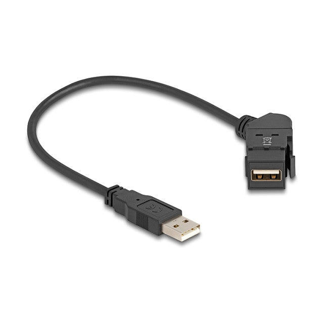 Keystone Modul USB 2.0 Typ-A Einbaubuchse 45° gewinkelt zu Typ-A Stecker mit 30 cm Kabel schwarz