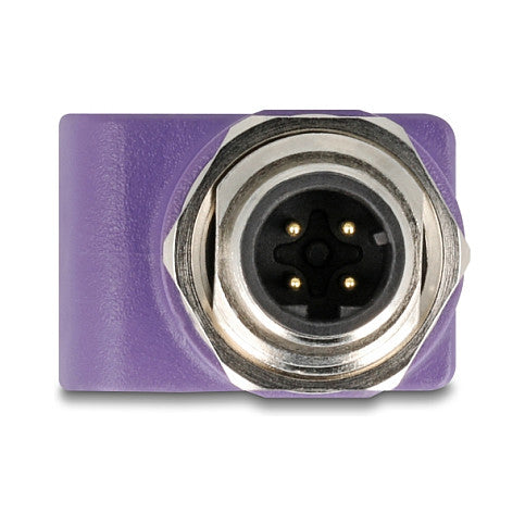 M12 Adapter D-kodiert 4 Pin Stecker zu RJ45 Buchse Cat.5e mit Befestigungsloch gerade violett