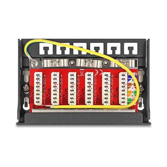 Mini Desktop Patchpanel RJ45 Buchse 6 Port Cat.6A geschirmt schwarz - zur Montage an Tisch, Wand oder Hutschiene