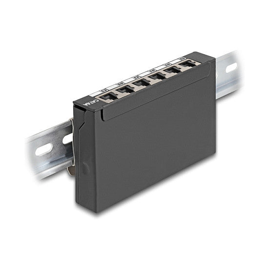 Mini Desktop Patchpanel RJ45 Buchse 6 Port Cat.6A geschirmt schwarz - zur Montage an Tisch, Wand oder Hutschiene