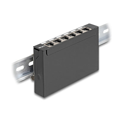 Mini Desktop Patchpanel RJ45 Buchse 6 Port Cat.6A geschirmt schwarz - zur Montage an Tisch, Wand oder Hutschiene