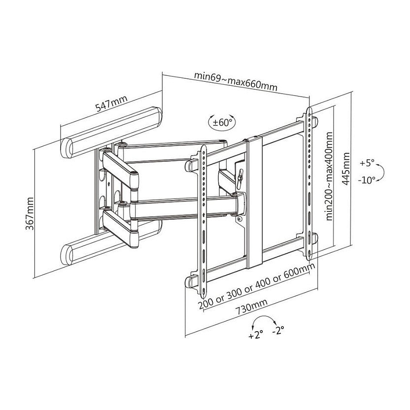 ROLINE PREMIUM TV-Wandhalterung, hoch-flexibel, 37-80 Zoll, bis 70 kg