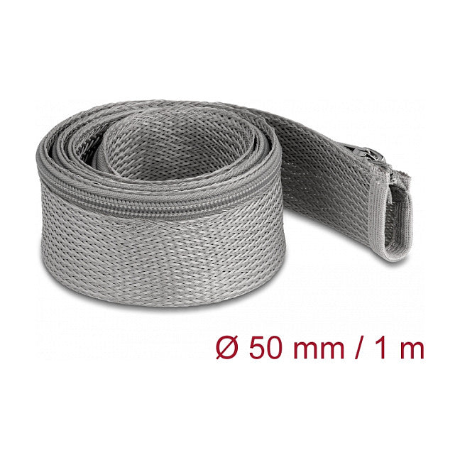 Geflechtschlauch mit Reißverschluss hitzebeständig 1 m x 50 mm grau