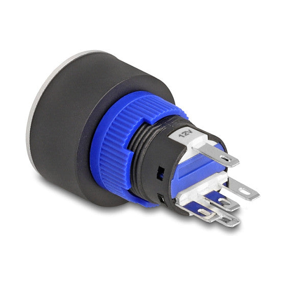 Drucktaster zum Einbau 22 mm 5 x Lötanschluss Taster flach Kunststoff LED blau
