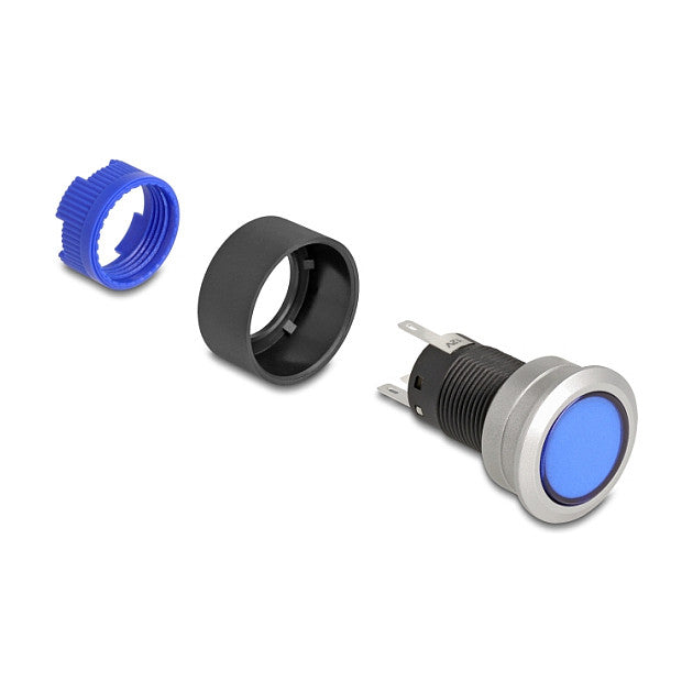 Drucktaster zum Einbau 22 mm 5 x Lötanschluss Taster flach Kunststoff LED blau