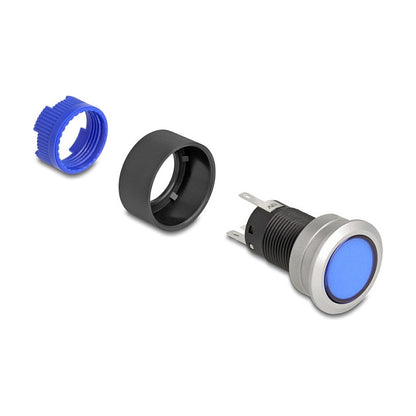 Drucktaster zum Einbau 22 mm 5 x Lötanschluss Taster flach Kunststoff LED blau