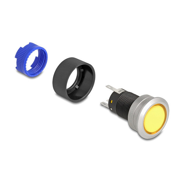Drucktaster zum Einbau 22 mm 5 x Lötanschluss Taster flach Kunststoff LED gelb