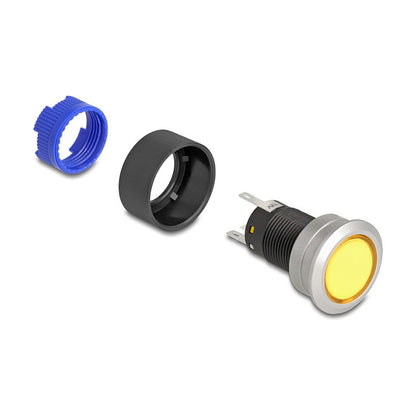 Drucktaster zum Einbau 22 mm 5 x Lötanschluss Taster flach Kunststoff LED gelb