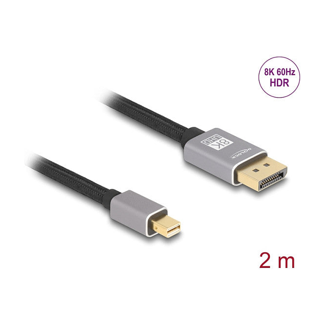 Mini DisplayPort zu DisplayPort Kabel 8K 60 Hz 2 m grau Metall ohne Einrastfunktion