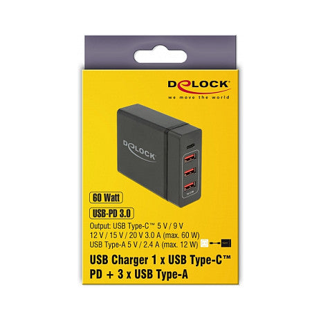 USB Ladegerät 1 x USB Type-C™ PD 3.0 + 3 x USB Typ-A 60 W + 12 W