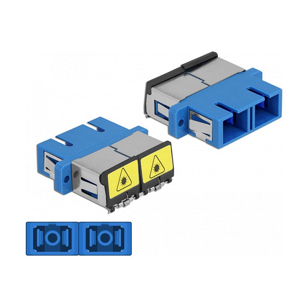 LWL Kupplung mit Laserschutzklappe SC Duplex Buchse zu SC Duplex Buchse Singlemode blau