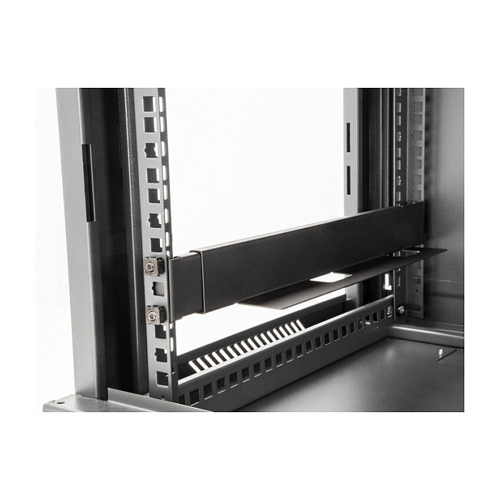 19" Tragschiene längenverstellbar 368 - 600 mm für Netzwerkschrank 1 HE schwarz 2 Stück