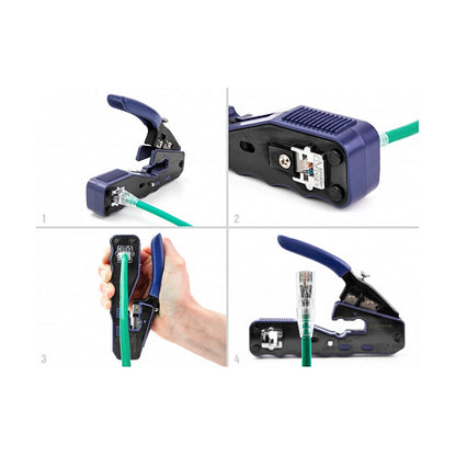 Crimpzange für 8P/ RJ45 Modularstecker mit Klinge und Abisolierer (Easy-Connect)