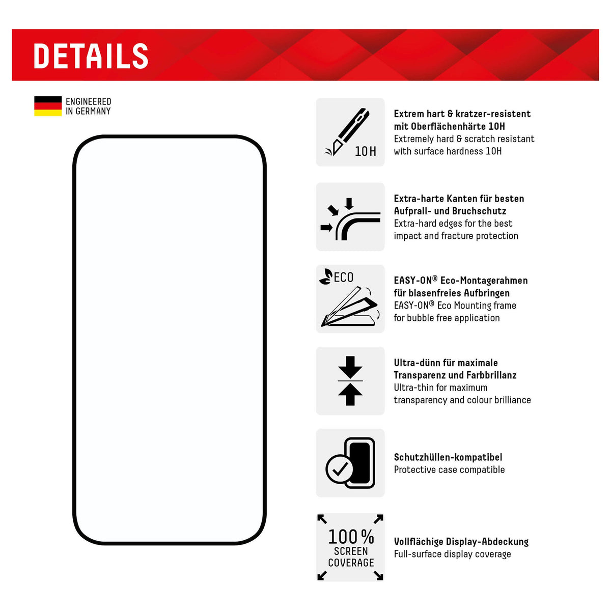 Displex Full Cover Schutzglas für Iphone 15/15 Pro