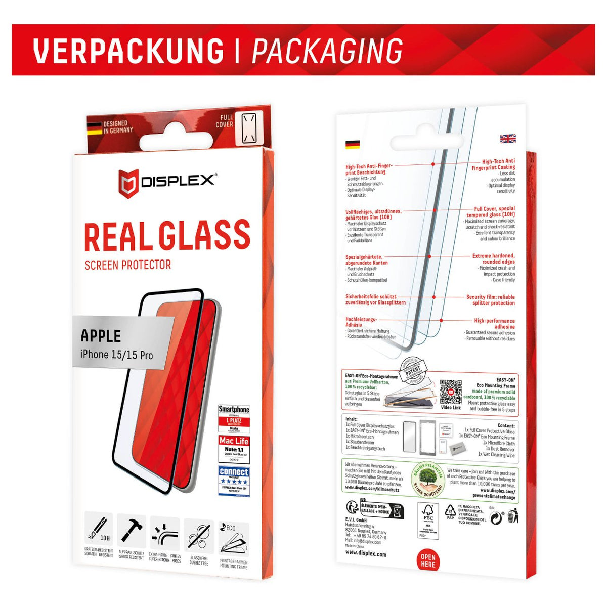Displex Full Cover Schutzglas für Iphone 15/15 Pro