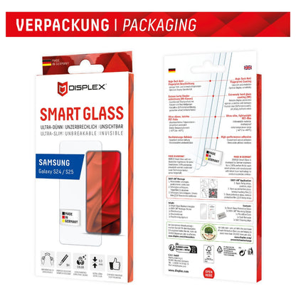 DISPLEX Smart Glass (9H) für Samsung Galaxy S24/S25 Montagesticker, unzerbrechlich, ultra-dünn, unsichtbar