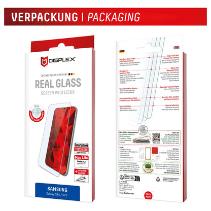 DISPLEX Panzerglas 2D/ Clear (10H) für Samsung Galaxy S24 Eco-Montagerahmen, Tempered Glas, kratzer-resistente Schutzfolie, hüllenfreundlich