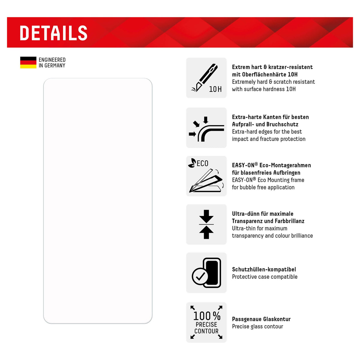 DISPLEX Panzerglas 2D/ Clear (10H) für Samsung Galaxy A54 5G Eco-Montagerahmen, Tempered Glas, kratzer-resistente Schutzfolie, hüllenfreundlich