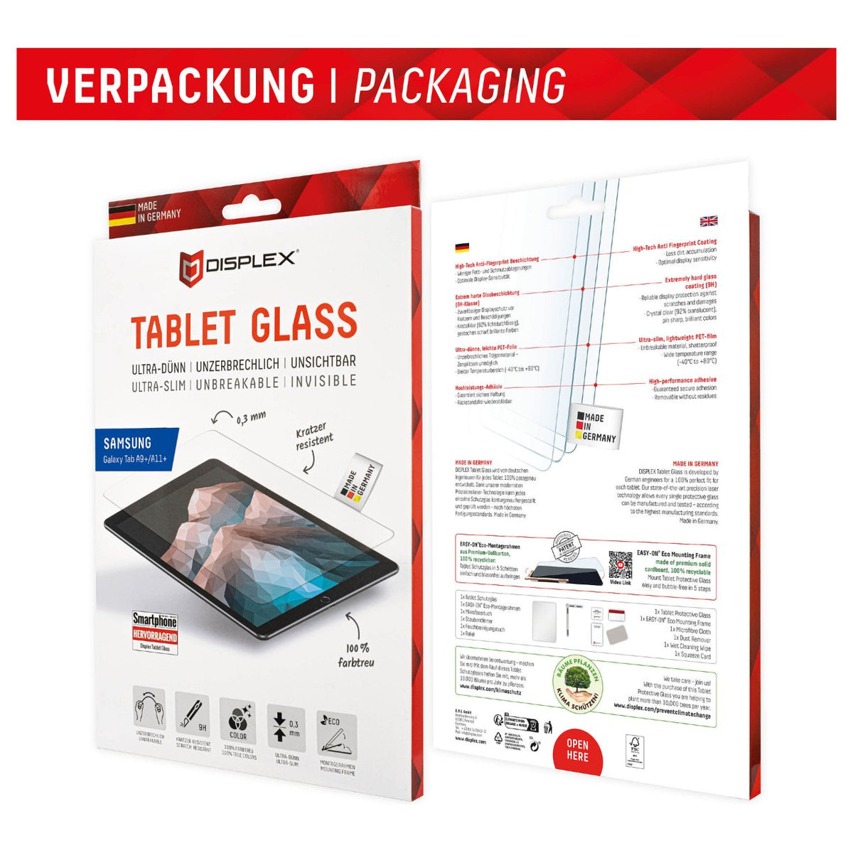 DISPLEX Tablet Glasschutzfolie für Samsung Galaxy Tab A9+/A11+