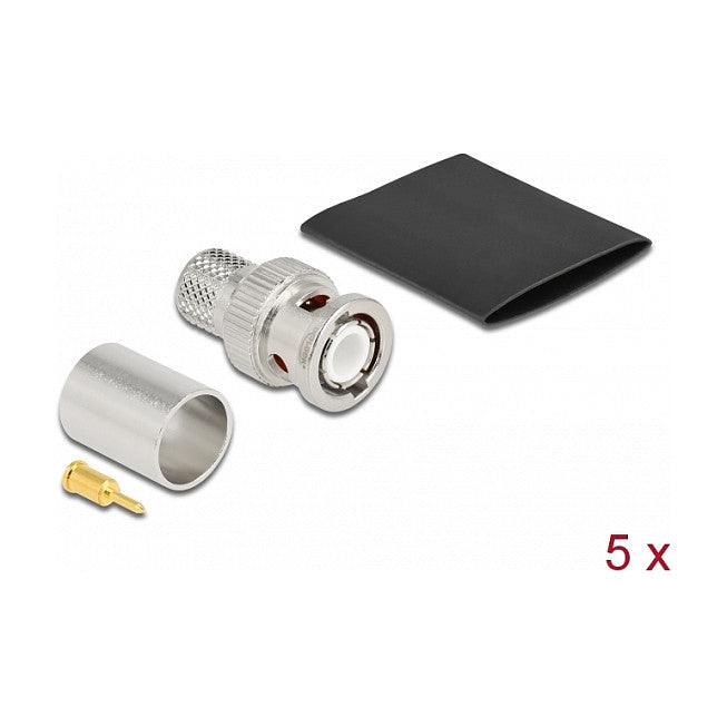 BNC Stecker 50 Ohm zum Crimpen LMR 400 mit passendem Schrumpfschlauch - 5 Stück