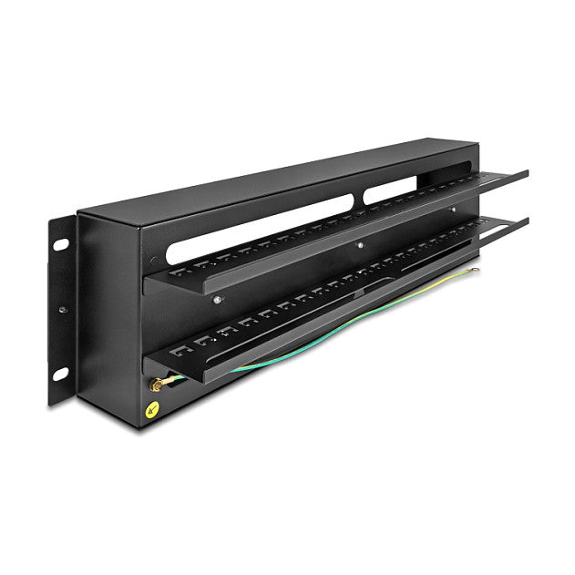 19" Schutzschalterleiste mit Abdeckung und Hutschiene inklusive 2 x Kabelzugentlastungsschiene 3 HE Metall schwarz