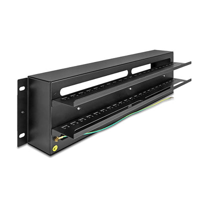 19" Schutzschalterleiste mit Abdeckung und Hutschiene inklusive 2 x Kabelzugentlastungsschiene 3 HE Metall schwarz