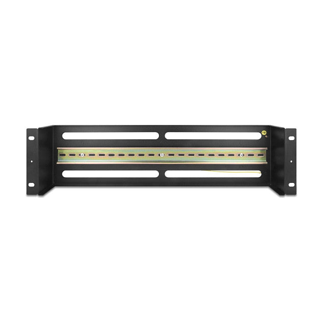 19" Schutzschalterleiste mit Abdeckung und Hutschiene inklusive 2 x Kabelzugentlastungsschiene 3 HE Metall schwarz