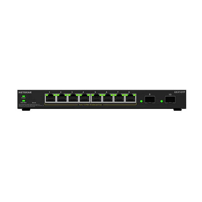NETGEAR GS310TPv2 - Switch - 2+/L3 Lite - Smart - 8 x 10/100/1000 (PoE+) + 2 x SFP - Desktop, wandmontierbar - PoE+ (55 W)