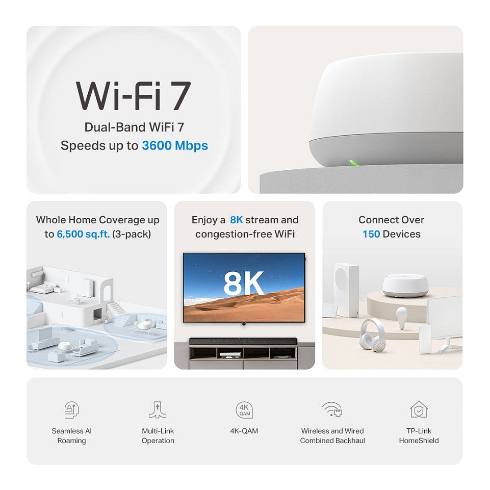 TP-Link Deco BE22(3-pack) BE3600 Whole Home Mesh Wi-Fi 7 Sys.