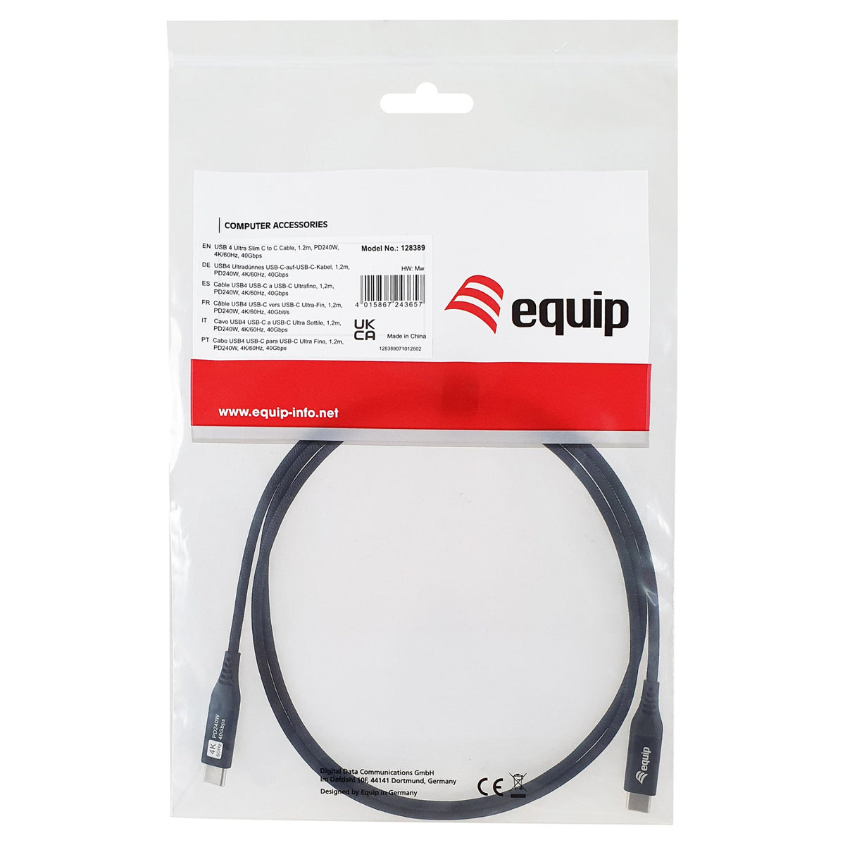 Equip Kabel USB-C4.0->C Slim PD240W St/St 1.20m schwarz