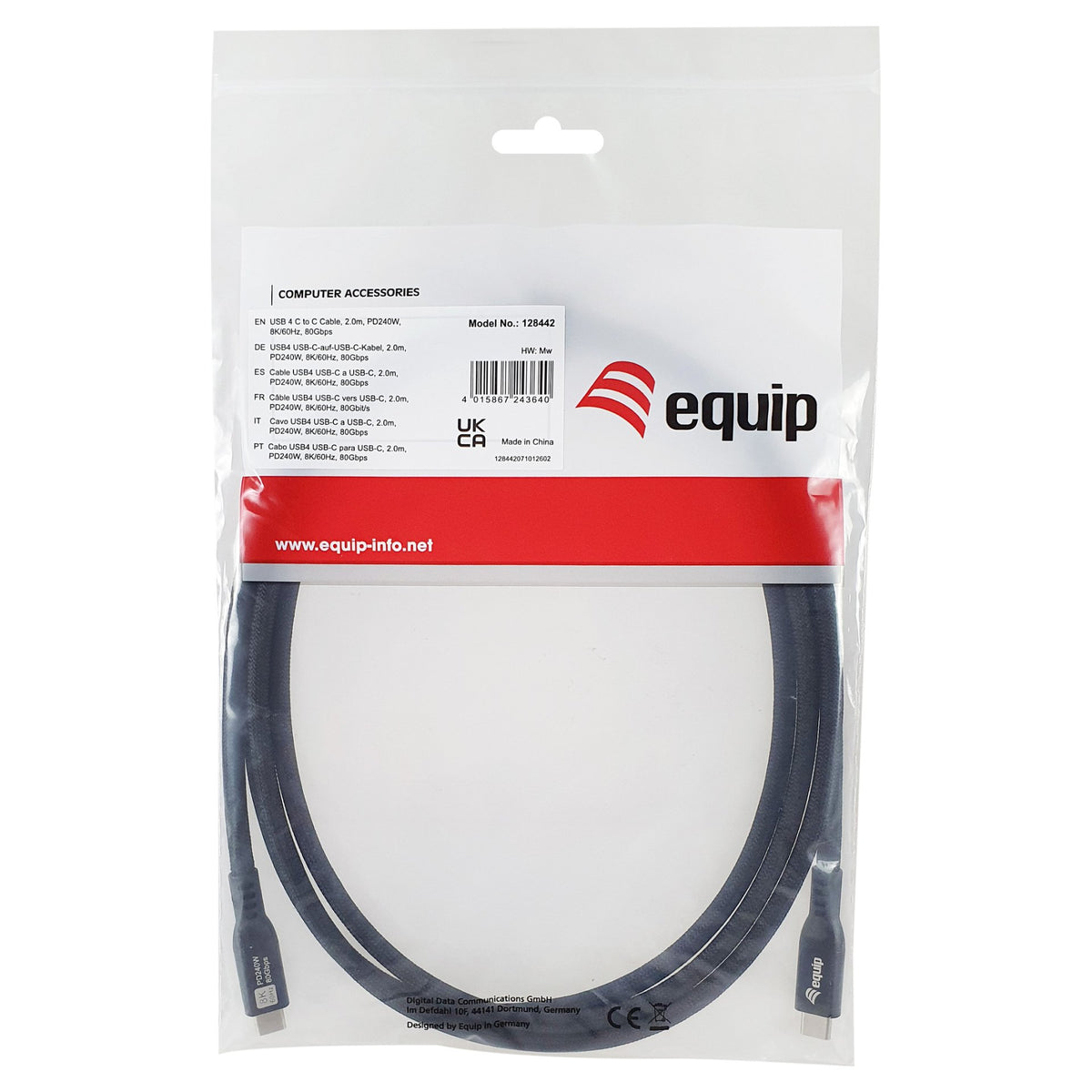 Equip Kabel USB-C4.0->C 80Gbps PD240W St/St 2.00m schwarz