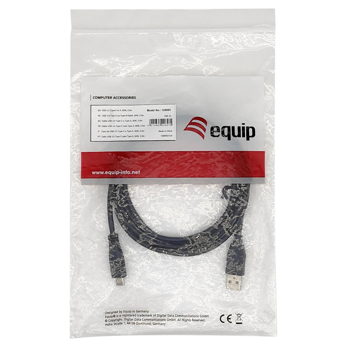 Equip Kabel USB-C2.0->A 3A St/St 0.50m schwarz