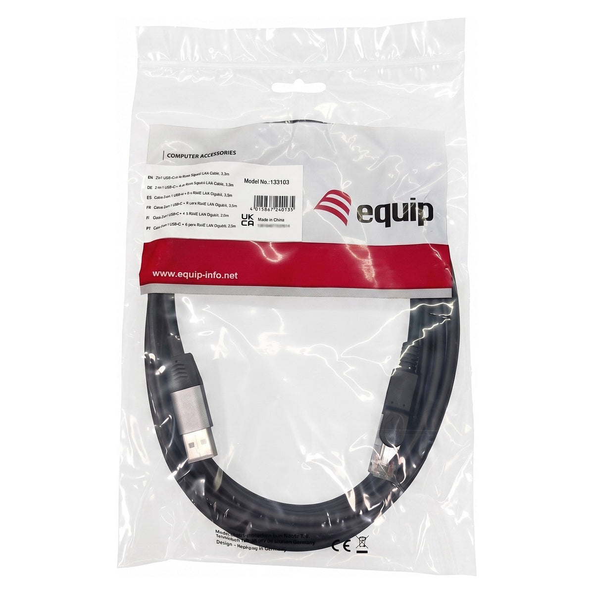 Equip Adapter GigaBit USB-C+A->RJ45 St/St 2.00m schwarz