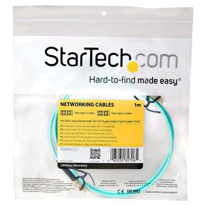 STARTECH.COM 1m 3ft LC/UPC to LC/UPC OM3multimode Fiber Optic Cable Full Duplex 50/125um Zipcord Fiber Cable 100G LSZH Fiber Patch