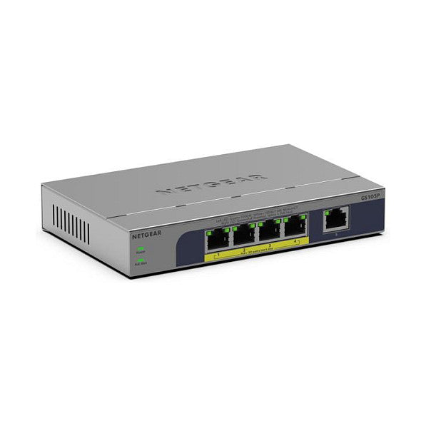 NETGEAR GS105P - Switch - unmanaged - 1 x 10/100/1000 + 4 x 10/100/1000 (PoE+) - Desktop, wandmontierbar - PoE+ (63 W)