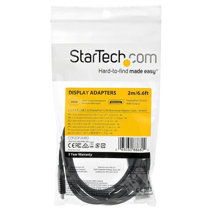 STARTECH.COM 2m USB-C auf DisplayPort-Kabel - 4K 60Hz - USB-C-Adapter - Thunderbolt 3-kompatibel - bidirektional