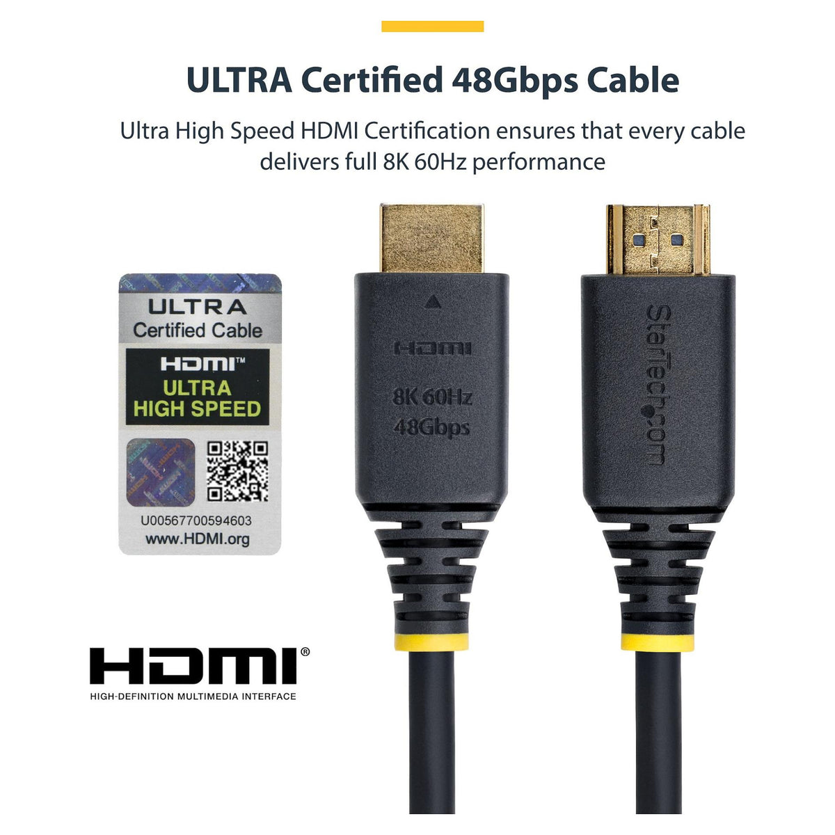 STARTECH.COM 50cm Zertifiziertes Ultra High Speed HDMI Kabel 8K 60Hz und 4K 120Hz UHD HDMI 2.1 Kabel mit HDR10+ und eARC 48Gbps
