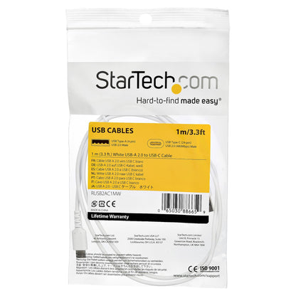 STARTECH.COM 1m/3.3ft USB 2.0 to USB-C Cable High Quality USB 2.0 Cable White USB Data Transfer Cable