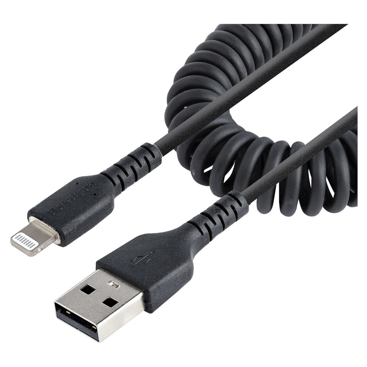 STARTECH.COM 50cm USB auf Lightning Kabel Spiralkabe MFi zertifiziert Schnellladekabel fr iPhone/iPad Schwarz USB 2.0 Kabel