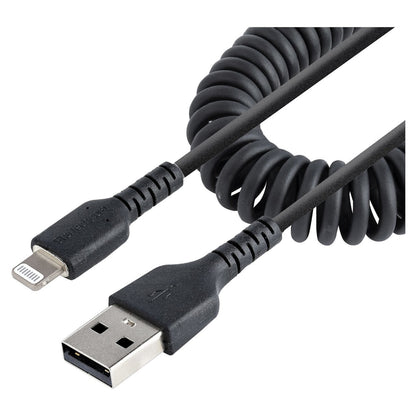 STARTECH.COM 50cm USB auf Lightning Kabel Spiralkabe MFi zertifiziert Schnellladekabel fr iPhone/iPad Schwarz USB 2.0 Kabel