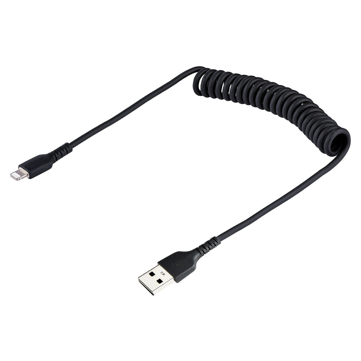 STARTECH.COM 50cm USB auf Lightning Kabel Spiralkabe MFi zertifiziert Schnellladekabel fr iPhone/iPad Schwarz USB 2.0 Kabel