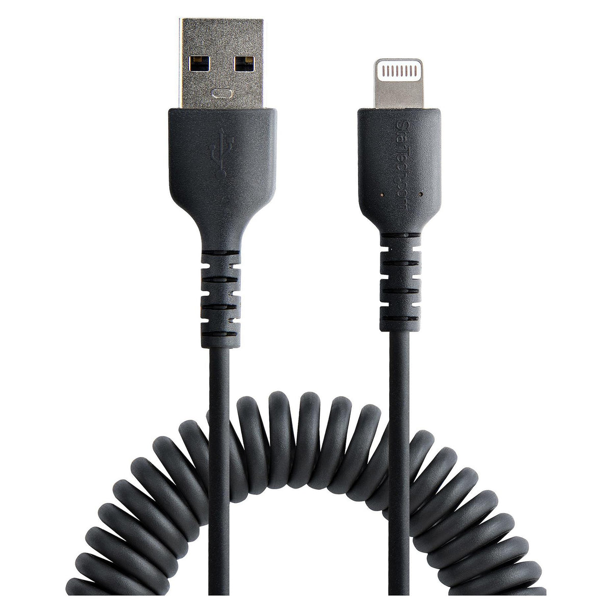 STARTECH.COM 50cm USB auf Lightning Kabel Spiralkabe MFi zertifiziert Schnellladekabel fr iPhone/iPad Schwarz USB 2.0 Kabel