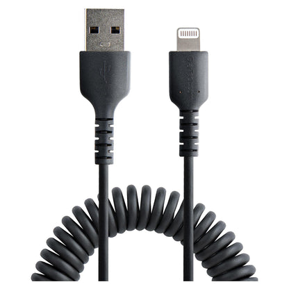 STARTECH.COM 50cm USB auf Lightning Kabel Spiralkabe MFi zertifiziert Schnellladekabel fr iPhone/iPad Schwarz USB 2.0 Kabel