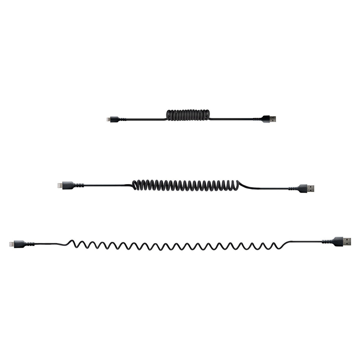 STARTECH.COM 50cm USB auf Lightning Kabel Spiralkabe MFi zertifiziert Schnellladekabel fr iPhone/iPad Schwarz USB 2.0 Kabel