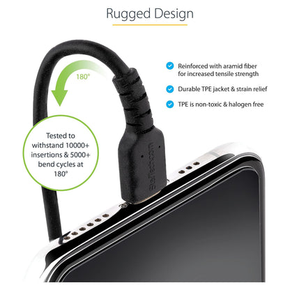 STARTECH.COM 50cm USB auf Lightning Kabel Spiralkabe MFi zertifiziert Schnellladekabel fr iPhone/iPad Schwarz USB 2.0 Kabel